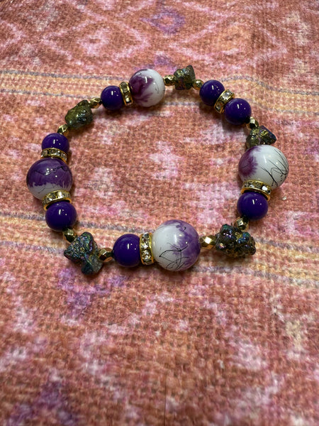 Purple and Green Gemstone Bracelet