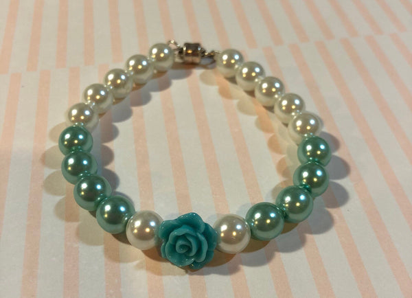 Aqua  rose beaded bracelet