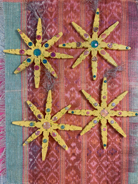 Yellow Clothespin Snowflake Ornaments