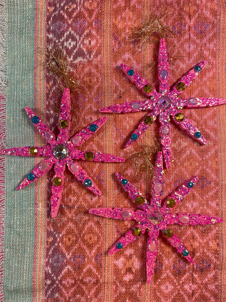 Pink Chunky Glitter Snowflake Ornaments